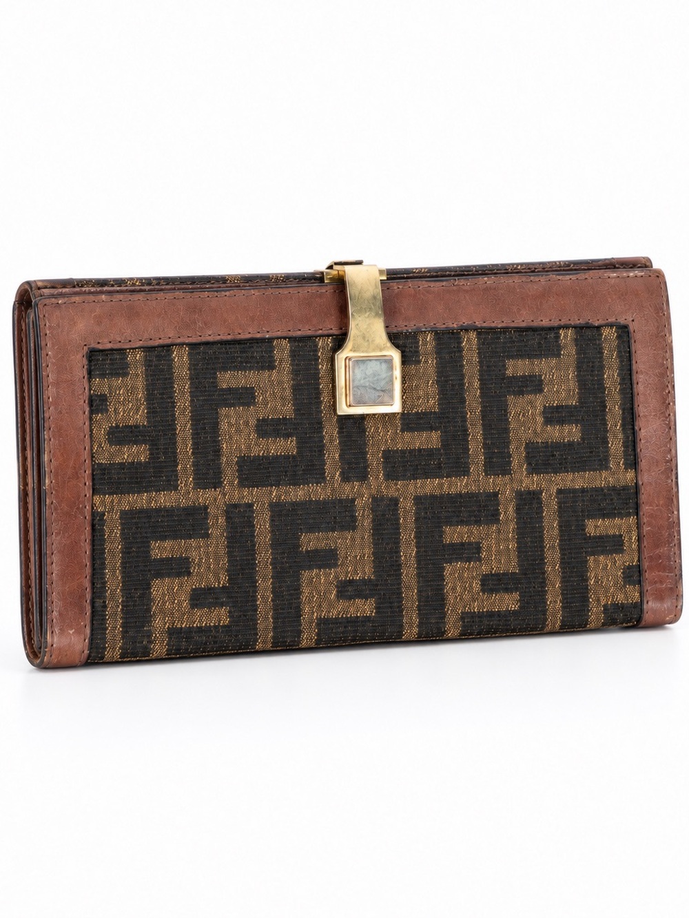 Vintage Fendi Zucca FF Monogram Canvas Long Wallet Clutch Brown